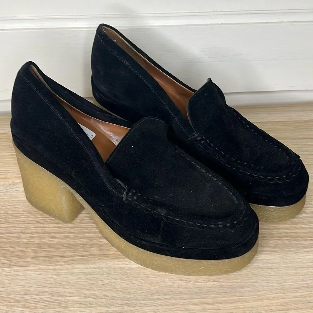 Marc Fisher Lina Platform Loafer Black Suede Leather Size 9M